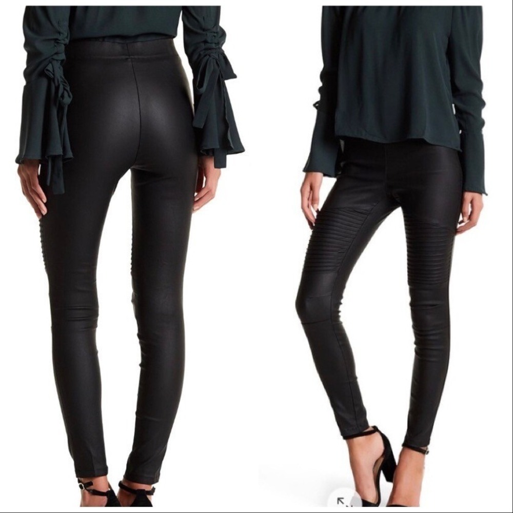 NEW Oober-Swank Moto Legging High Waisted Skinny Coated Stretch Pant Black XS